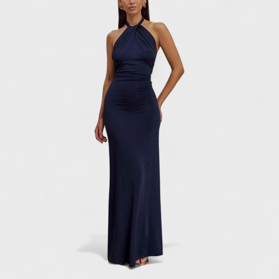 Klara – Zúžené hedvábné šaty s halter krkem