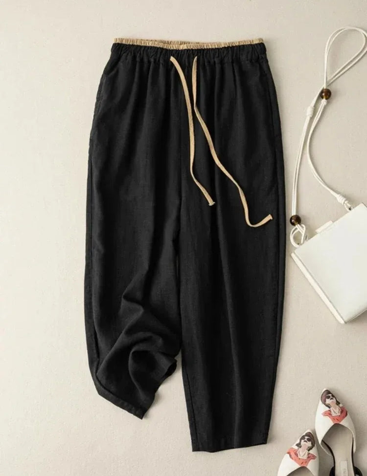 Kalhoty z chambray lnu s tapered střihem