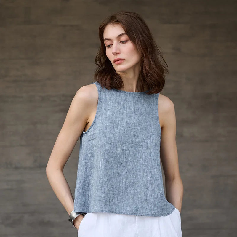 Oboustranná vesta z chambray lnu