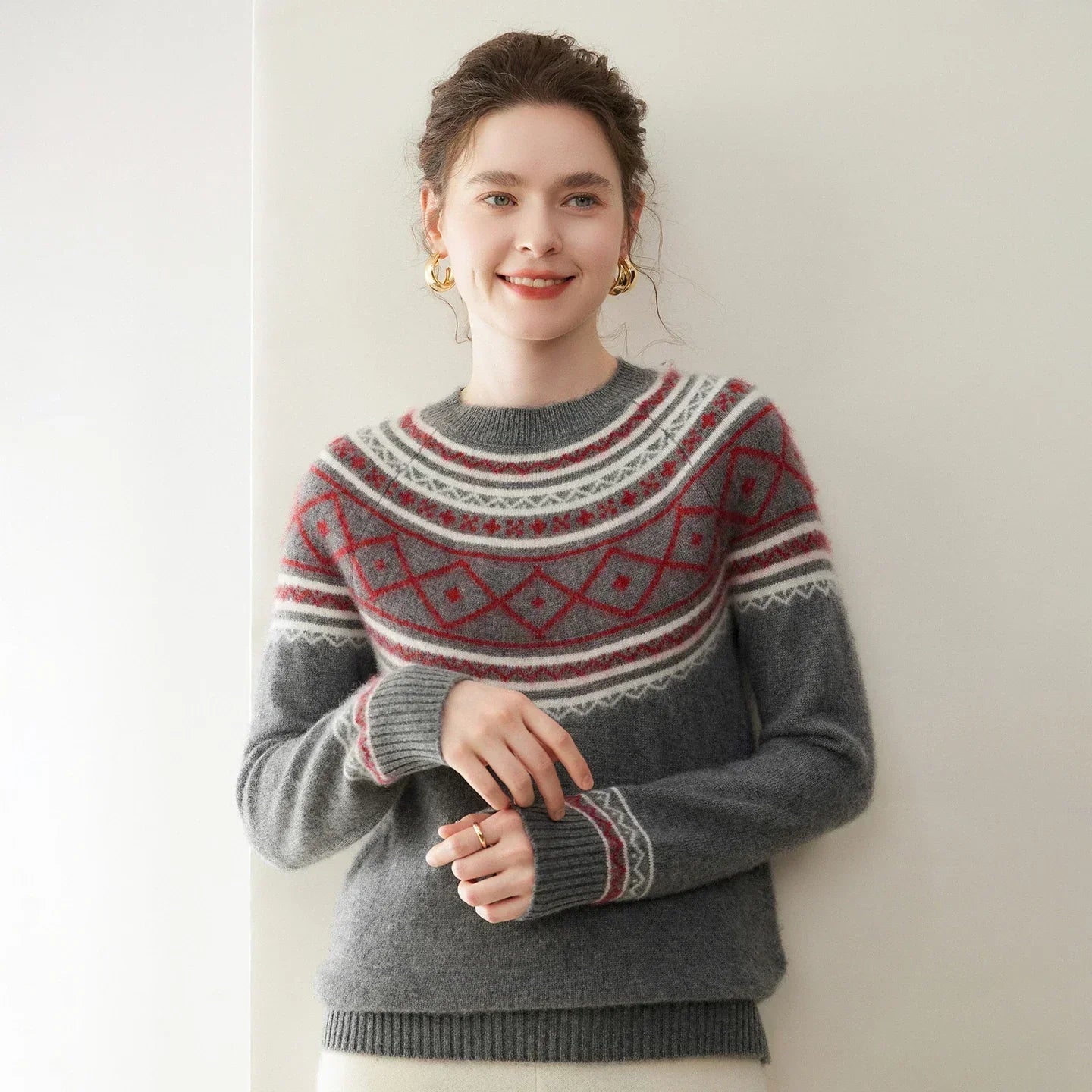 Norvale Alpaka Jacquard Kašmírový Pletený Svetr