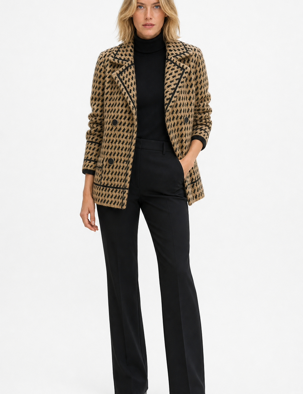 Vionne Houndstooth Pletená Bunda