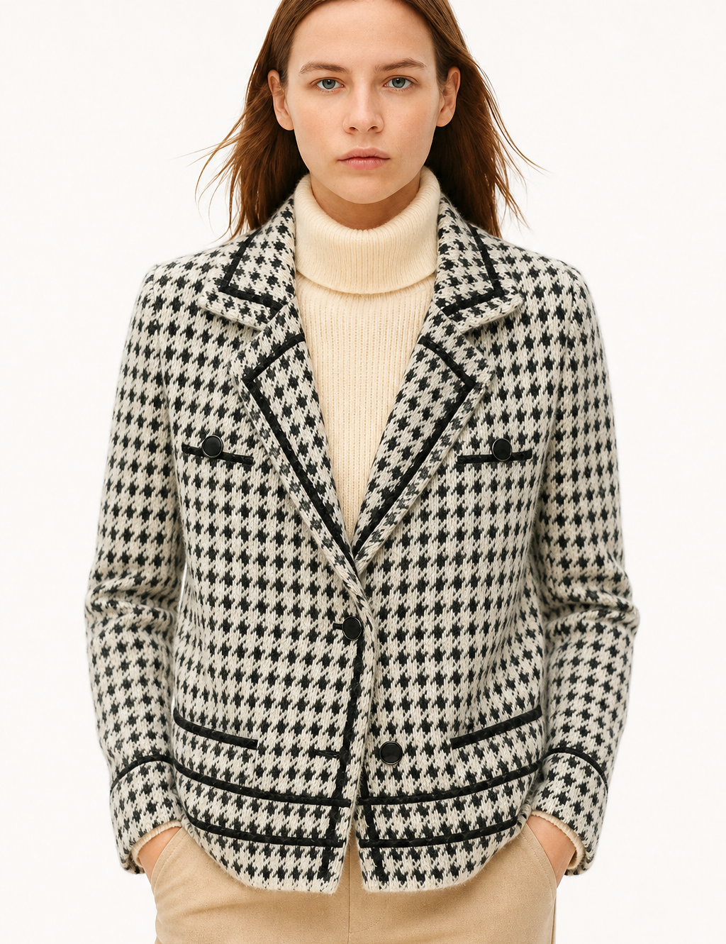 Vionne Houndstooth Pletená Bunda
